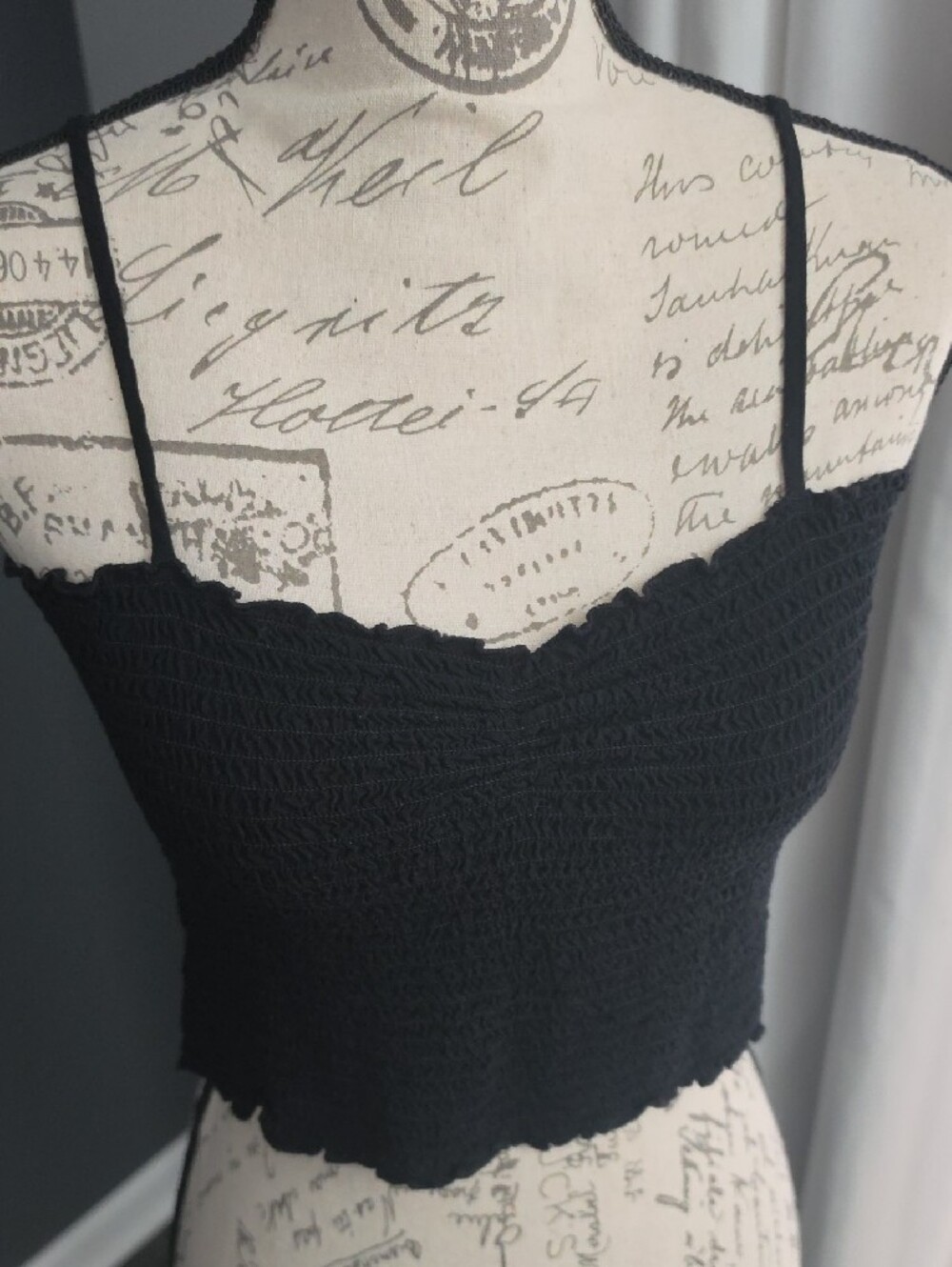 aerie Black Smocked Crop Cami - Picture 7 of 7